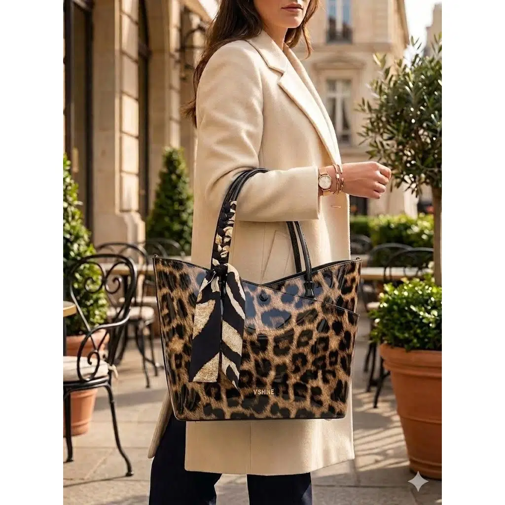 FULARLI Y YAKA DETAYLI EL VE OMUZ ÇANTASI - MODEL 3114 - LEOPAR