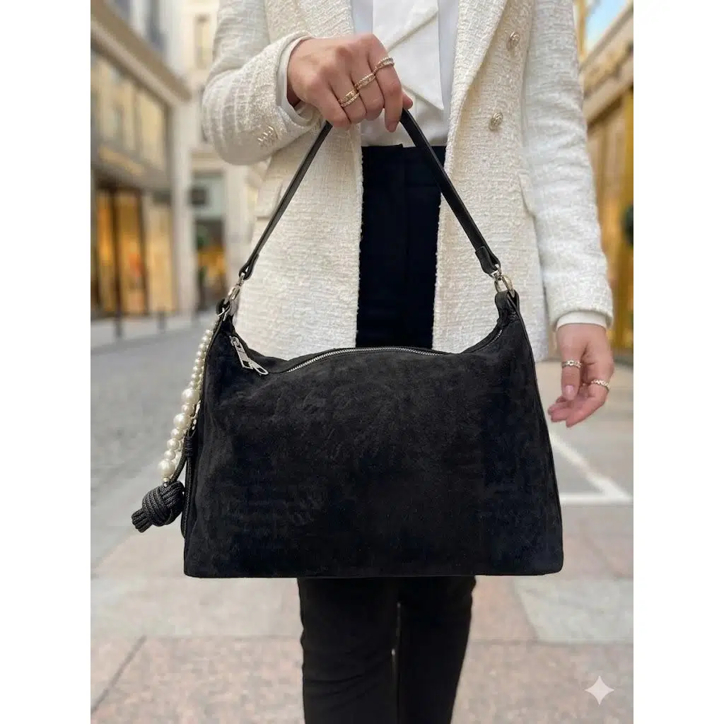 İthal Özel Tasarım Püskül Aksesuarlı Kadın El Ve Omuz Çantası - SIYAH